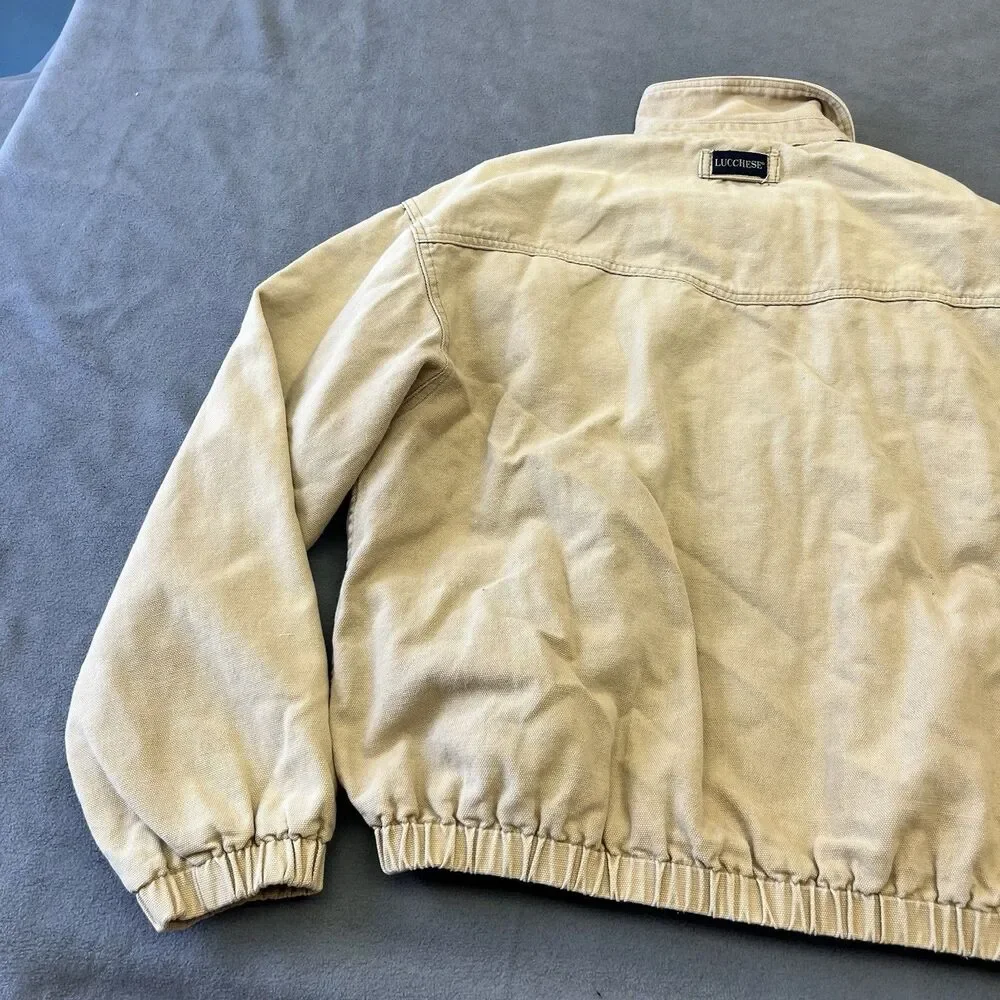 Vtg Lucchese Jacket Mens XL 1883 Original Canvas Bomber Tan Western Cowboy